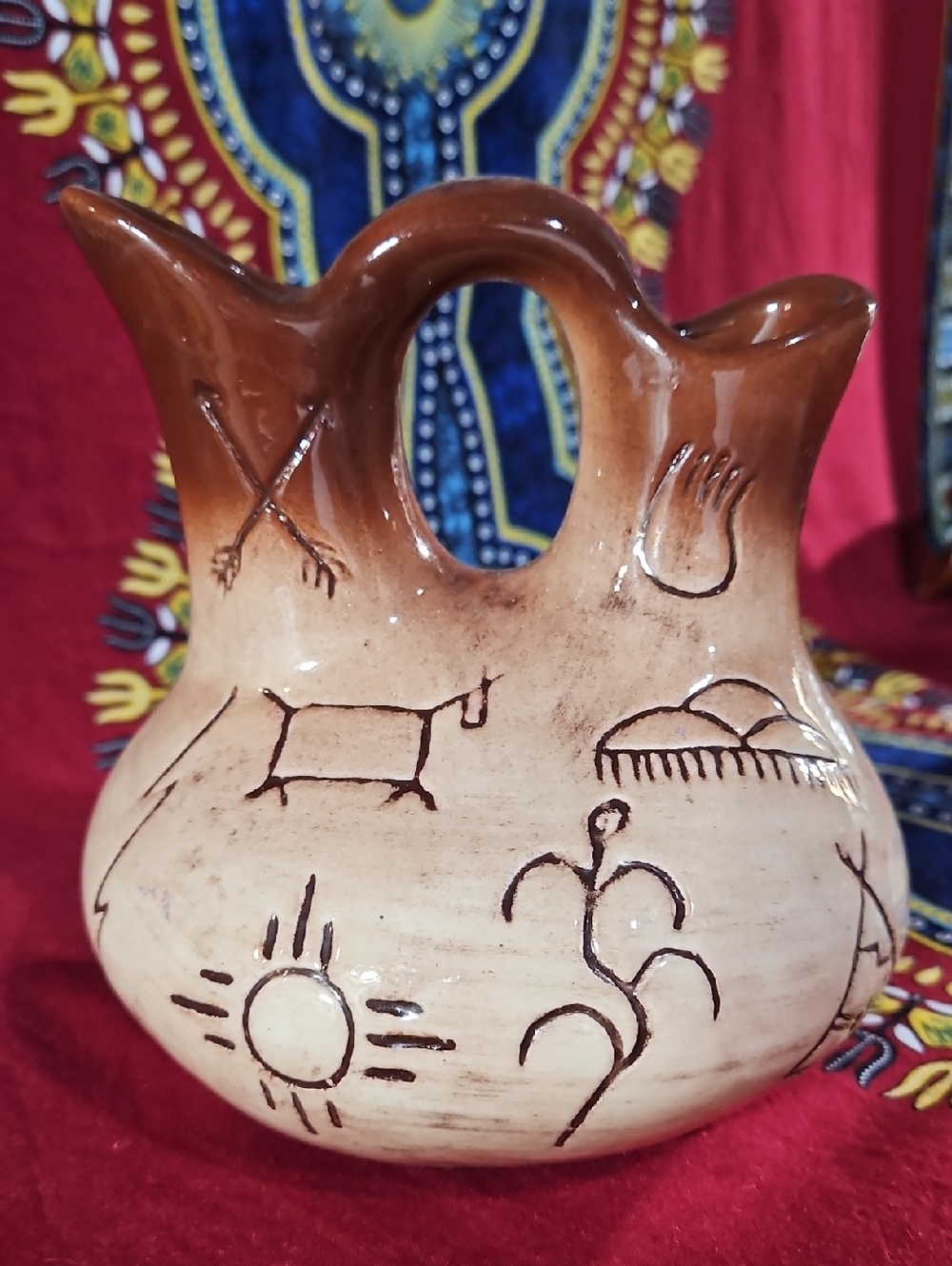Handcrafted Southwestern Ceramic Wedding Vase with Incised Petroglyph Motifs